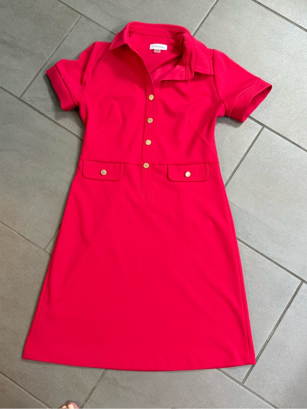 Calvin Klein Hot Pink Polo Dress with Gold Buttons